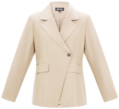 Comfortabele Geweven Polyester Dames Blazer met Dubbele Rij Knopen - Beige - Maat S