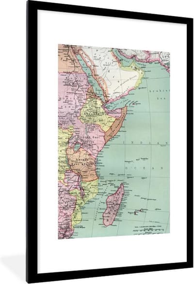 Poster in lijst - Fotolijst 80x120 cm - Posters - Wereldkaart - Vintage - Afrika - Posterlijst zwart - Decoratie - Wanddecoratie woonkamer - Muurdecoratie slaapkamer