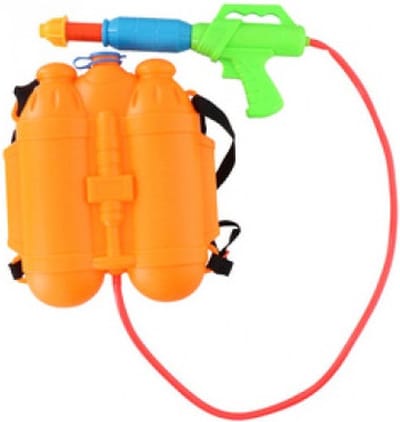 Waterpistool spuit - oranje - 32 cm - 2100 ml - met rugzak watertank - waterspuit - zomer speelgoed
