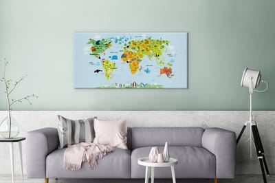 Wereldkaart voor kinderen Dieren canvas | Wereldkaart Canvas Schilderij 100x50 cm