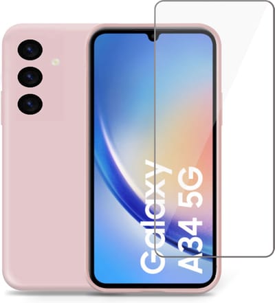 Hoesje geschikt voor Samsung A34 + Screenprotector – Tempered Glass - Liquid Back Case Cover Rose