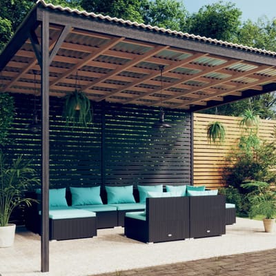 vidaXL - 9-delige - Loungeset - met - kussens - poly - rattan - zwart