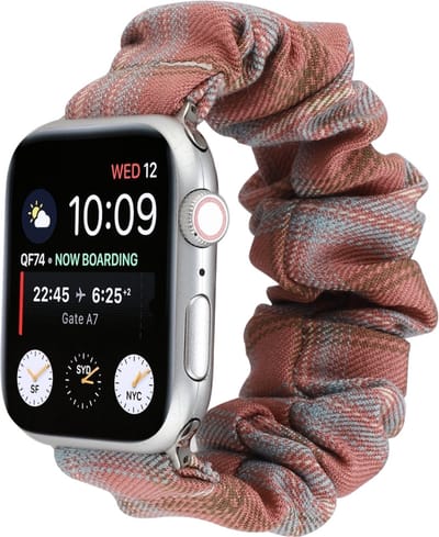 By Qubix - Geschikt voor Apple Watch bandje - Elastisch scrunchie nylon bandje - Lichtrood / blauw - Geschikt voor Apple Watch 38mm / 40mm / 41mm / 42mm - nylon - bandje iWatch