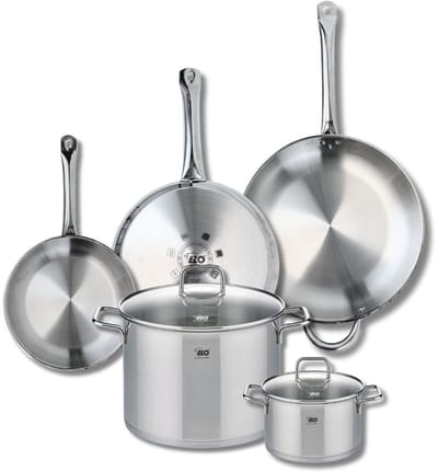 Set van 3 Kookpannen 24, 28 en 32 cm en 2 braadpannen 16 en 26 cm Elo Profi Citrin