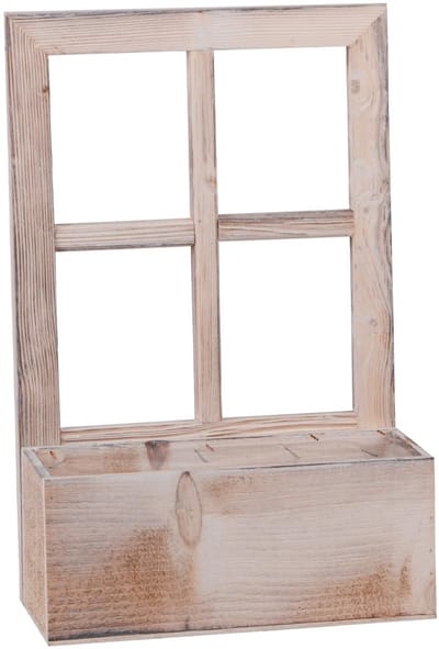 UNUS® Houten raam decoratief venster met plantenbak wit 45x29cm