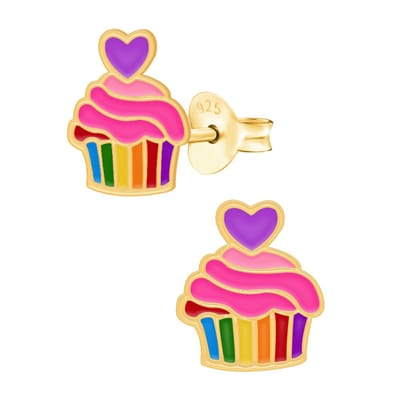 WeLoveSilver - Kinderoorknopjes - Regenboog Cupcake - 925 Zilver