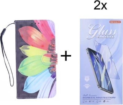 Bookcase Geschikt voor: Samsung Galaxy A42 hoesje met print - Flower 3D met 2 stuks Glas Screen protector