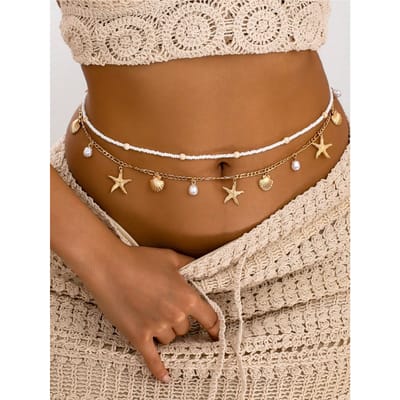 2 Pièces Chaîne de Taille Style Bohème Décor Coquillage, Étoile de Mer & Perle Pour Femmes one-size