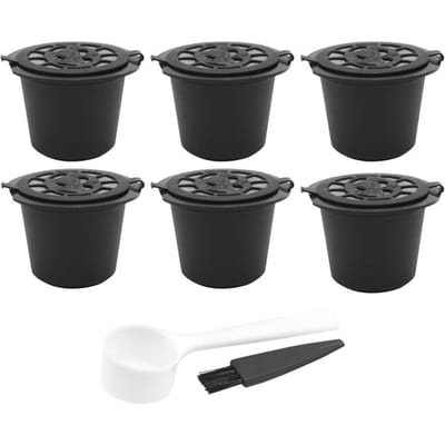 6 STUKS Herbruikbare Koffiecapsules Cup Recyclebare Koffiecapsule Navulfilterset met Lepel Borstel gray
