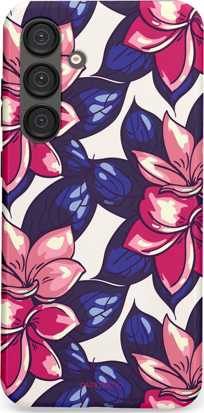 Casetastic hoesje geschikt voor Samsung Galaxy S25 Plus - Dubbellaagse bescherming - Tropen paradijs - Fashion Case - Donkerblauw Roze Koraal Lila