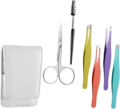 Wenkbrauwset Roestvrij Staal - Wenkbrauwtrimmer Pincet - Gezichtsverzorging Thuis - Huidvriendelijk Materiaal - 12 x 7.5 x 1 cm - Gekleurd