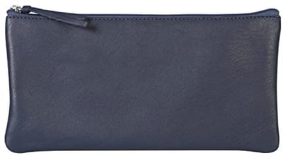 Etui van lamsleer, plat, 11 x 22 cm, donkerblauw