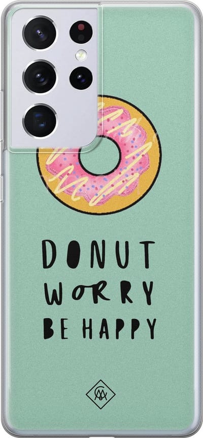 Casimoda® hoesje - Geschikt voor Samsung S21 Ultra - Donut Worry - Backcover - Siliconen/TPU - Roze