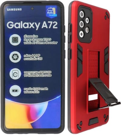 Hoesje met Magnetic Stand Hard Case Geschikt voor de Samsung Galaxy A72 5G - Stand Shockproof Telefoonhoesje - Grip Stand Back Cover - Rood