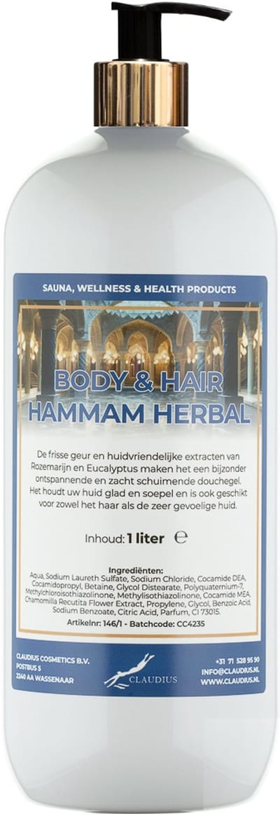 Body & Hair Hammam Herbal 1 liter met gouden pomp - 2 in 1 voor lichaam en haar