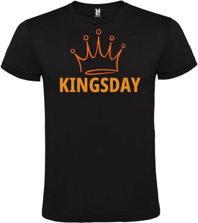 Koningsdag Vibes - Zwart Shirt met Feestelijke Tekst - Kingsday - Maat S