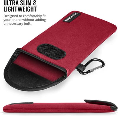 MobyDefend Hoesje - Geschikt voor OnePlus Nord 3 - Neopreen Pouch Met Karabijnhaak - Insteek - Riemlus - Rood