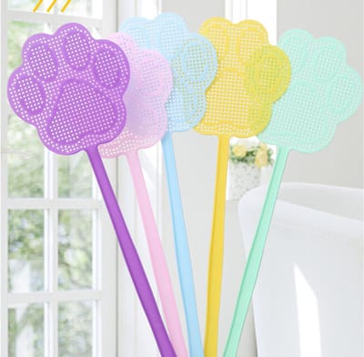 Set van 5 Schattige Bloemvormige Vliegenmeppers in Pastelkleuren – Duurzaam Plastic, Comfortabele Greep en Effectief tegen Insecten
