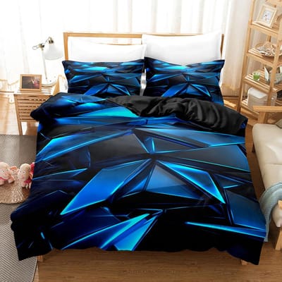 3D Geometrische Beddengoedset Abstract Koel Blauw Zwart Huistextiel Eenpersoons Twee Persoons Queen King Size Beddengoedsets Woondecoratie Us Full 200x230cm