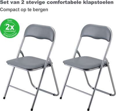 Bardi Set van 2 Klapstoelen – Comfortabel & Lichtgewicht – 100 kg Draagkracht – Opvouwbare Stoelen voor Binnen & Buiten – Ruimtebesparend & Onderhoudsvriendelijk – 43 x 38 x 87 cm - GRIJS