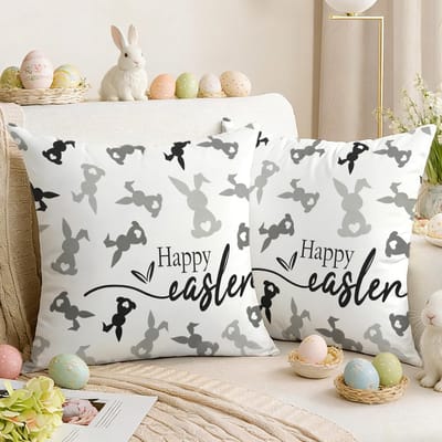 Dailygoods- Kussenslopen Set van 2 - 50 x 50 cm - Paashaas Design - Zacht Pluche - Onderhoudsvriendelijk - Voor Woonkamer/Bank - Kussenhoes