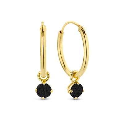 New Bling 9NB-1212 Zilveren Oorringen met Zirkonia hangertje 3mm - Zwart - 15 mm - Zilver - Verguld/Goud op Zilver