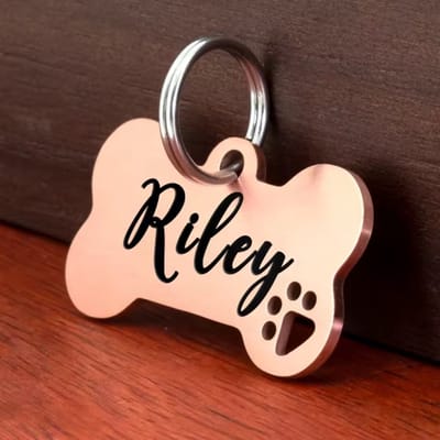 Luxe Hondenpenning Botje met Gravure | Rosé | RVS Hondenpenning Botje | Hondenbotje Penning Graveren | Petshop Seven®