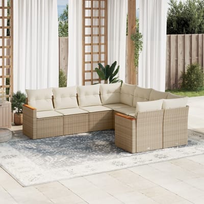 vidaXL - 8-delige - Loungeset - met - kussens - poly - rattan - beige