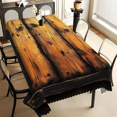 Rustiek Houten Plank Print Tafelkleed, Verweerd Boerderijstijl met Golvende Rand, Vlekbestendig voor Eetkamer & Houthut Decor 90x140cm brown