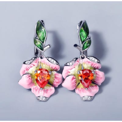 Pendentif en forme de poire goutte d'eau avec émail rubis rose colle boucles d'oreilles collier ensemble pour femmes gray