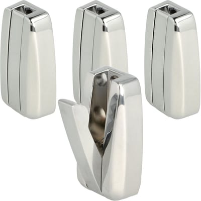 SOTECH 4-delig opklapbare haken HIPPO gepolijst chroom met veer Metalen jashaken, ruimtebesparend, ideaal voor krappe ruimtes zoals in caravans