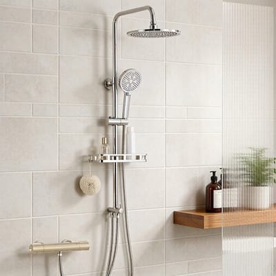 Auralum Max Douche Set - Regendouche en Handdouche - RVS - Ø 25 cm Douchekop - Met Plankje - Hoogte Verstelbare 72-110 cm - Duurzame Messing Omsteller - Chroom
