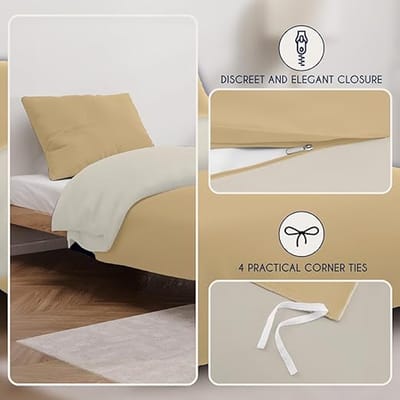 Dekbedovertrek 135x200 cm met 1 kussensloop 50x70 cm - Beige/Zand - 135x200 Bedset in 100% microvezel - 2 stuks - Gecertificeerd vrij van chemicaliën (Oeko TEX)