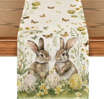 Mode Vlinders, bloemen, paaseieren, haas, konijnen, Pasen, tafelloper, bladeren, keuken, eettafel, decoratie voor thuis, feest, decoratie, 40 x 180 cm
