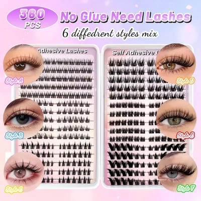 @ Lu’s Today® – Basic Beauty Essentials – Wimperkit – 360 Zelfklevende Wimperclusters – 6 Gemengde Stijlen – Lijmvrij – Natuurlijk Effect – D‑krul 6 t/m 14 mm – In Bewaardoosje
