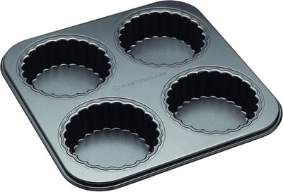 Set van 4 Gegolfde Mini Taartvormpjes met Losse Bodem Anti-aanbaklaag 26 cm