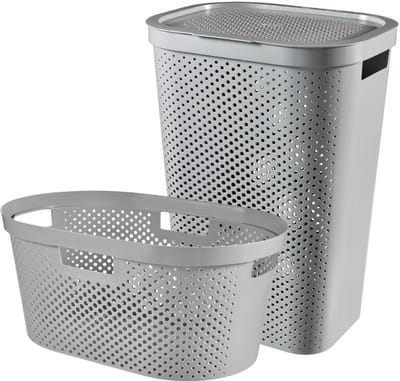 Curver Infinity Recycled Wasmand met deksel 60L + Wasmand 40L - Grijs