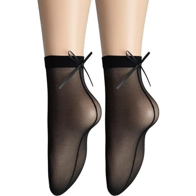 Une Paire Chaussettes Fines Noires Pour Femmes Avec Nœud et Couture Arrière Cheville Mode Pour Pointure US 4-6 À Porter Avec des Talons ou des Chaussures Plates Shoe Size US 4-6 black