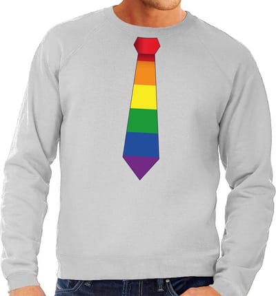 Gay pride regenboog stropdas sweater grijs - homo sweater voor heren - gay pride S