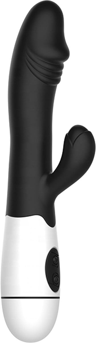 Erodit® Tarzan dildo vibrator -Bunny Vibrator-Geribbelde eikel stimulatie clitoris- g-spot - Anaal vibrators voor mannen- vibrators voor vrouwen -Zwart, 19,5 cm- excl batterij- Sex toys- Erotiek- Seksspeeltjes voor koppels