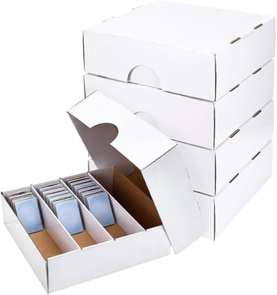 Verpakkingsdoos van wit papier met 4 vakken, opbergdoos voor handelskaarten en speelkaarten, 37,5 x 34 x 11 cm, ideaal voor organisatie en opslag