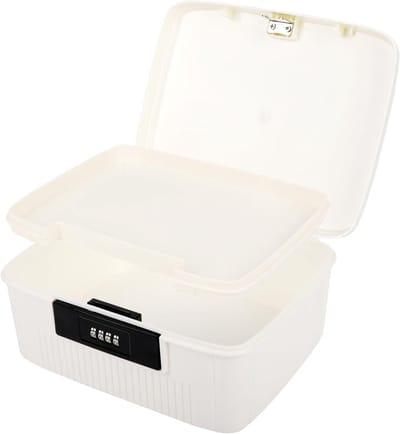 Afsluitbare medicijndoos met cijferslot, 6 liter, voor veilige opslag van medicijnen, mobiele telefoon en waardevolle spullen, 25 x 20 x 10 cm (wit)