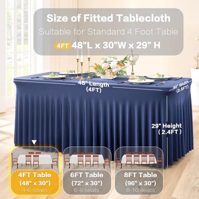 Set van 2 Marineblauwe Spandex Tafelkleden voor Rechthoekige Tafels - Kreukvrij en Rekbaar - Perfect voor Feesten en Bruiloften