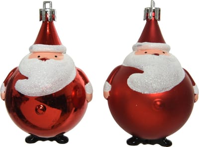 Set van 2 Kerstman plastic glitters 2ass - dia5.5-H8.5cm - rood  per 4st 10 % korting