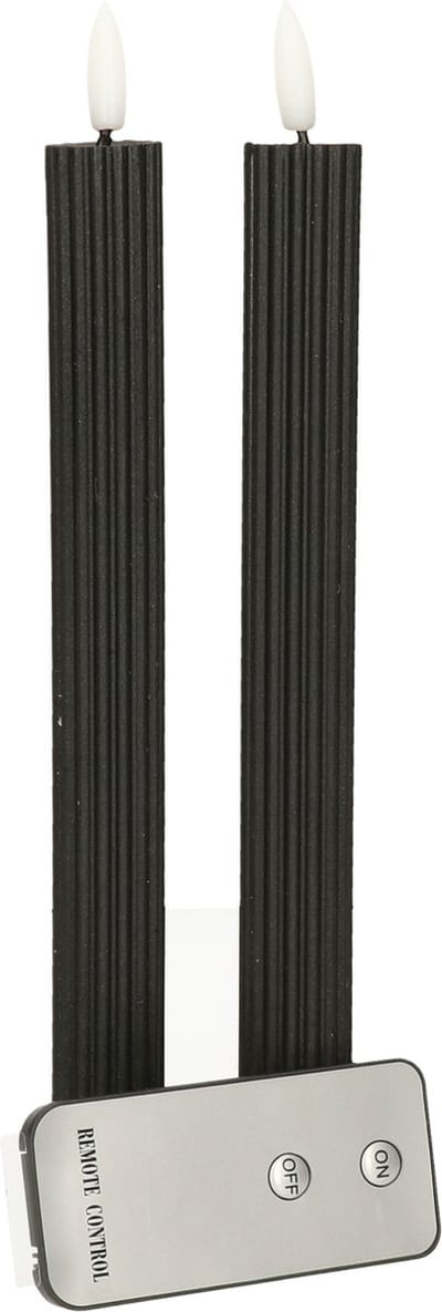 Anna's Collection Led kaarsen/dinerkaarsen - 2x - zwart - ribbel - 23 cm - afstandsbediening