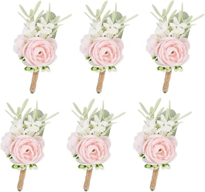 Bloemen voor Revers - Bruidegom Accessoires - Bruiloft Versiering - Zijden Rozen Decoratie - 6 Stuks - Roze