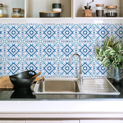 Zelfklevende tegelmuurstickers voor keuken en badkamer - 9 cementtegelstickers, Azulejos Vicente-stijl - 9 stickers, 10x10 cm