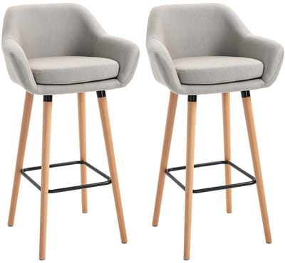 Pugsdrly Set van 2 barkrukken - massief hout - incl. voetsteun - beige - 55x48x100 cm - zonder bartafel