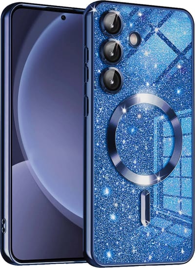 Hoesje geschikt voor Samsung Galaxy S25 - Techsuit Luxury Glitter Back Cover - Geschikt voor MagSafe - Donkerblauw