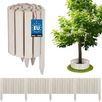 KOTARBAU® Bloembedrand, Rolborder, 200 x 30 cm, Wit, Tuinafscheiding, Houten Tuinhek, Borderrand, Palissade, Schapenhek, Tuindecoratie